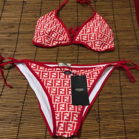 fendi bathing suit red|Fendi high waisted bikini.